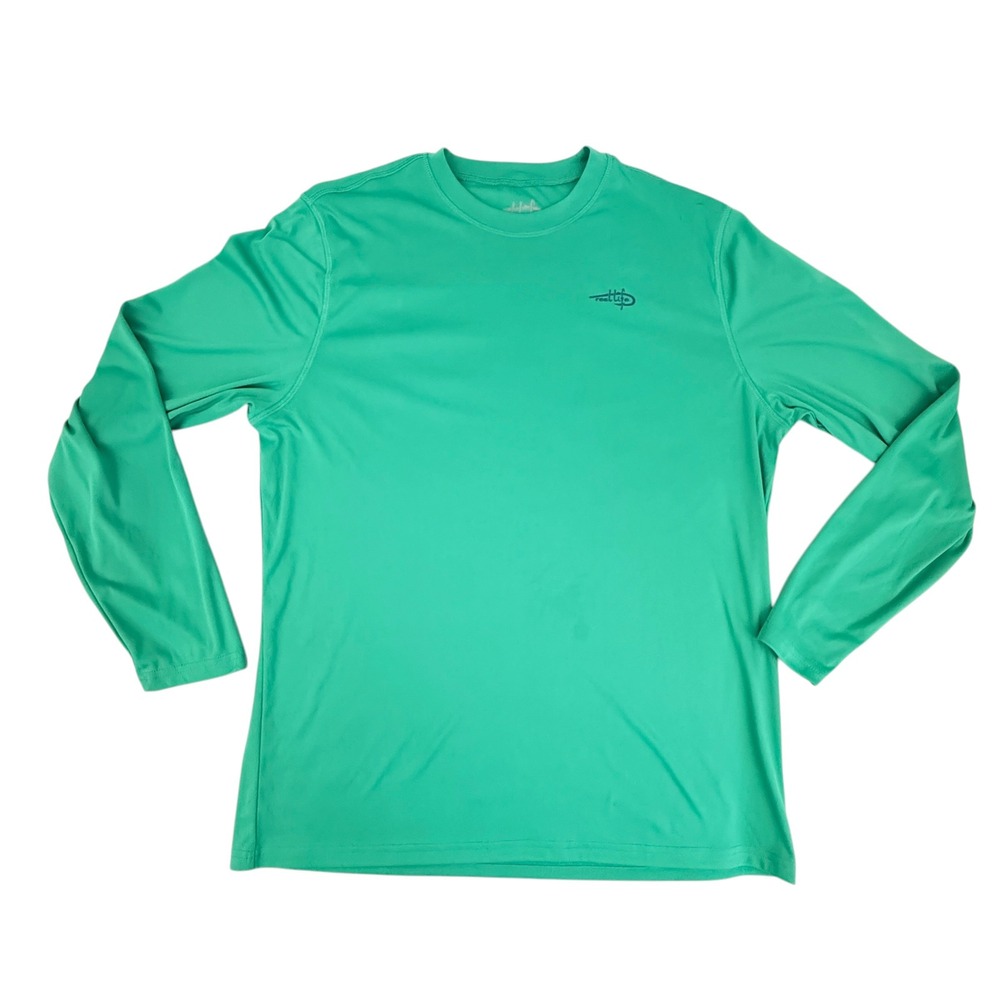 Reel Life Mens Long Sleeve Performance Fishing Shirt Teal Green Wave Graphic L